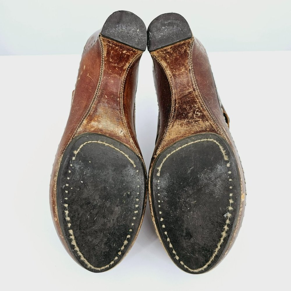 Frye Charlotte Ring Mules Clogs 9.5 M Brown Leather Distressed Stitched Rivets - Picture 12 of 16